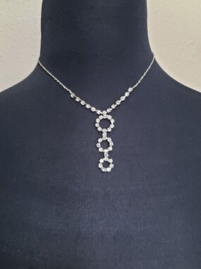 Silver-tone Rhinestone Drop Necklace